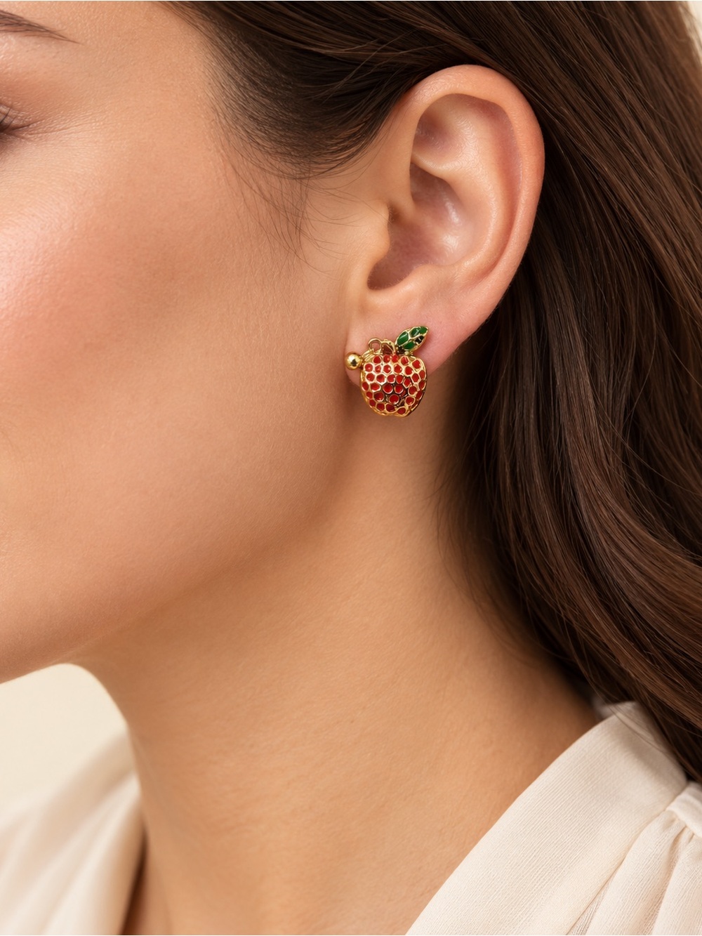 Fine jewelry Gold and Red Apple Earrings316L steel